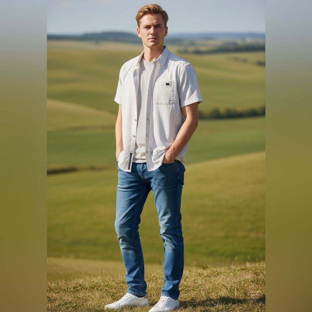 ARC’TERYX 100% COTTON STRIPE SHORT SLEEVE WHITE GRAY CHECK COLLAR BUTTON DOWN M